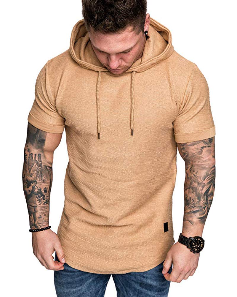 Lexiart Mens Fashion Hoodies Sport Pullover Solid Color Shirt Workout Lightweight Tops Khaki - Image 3